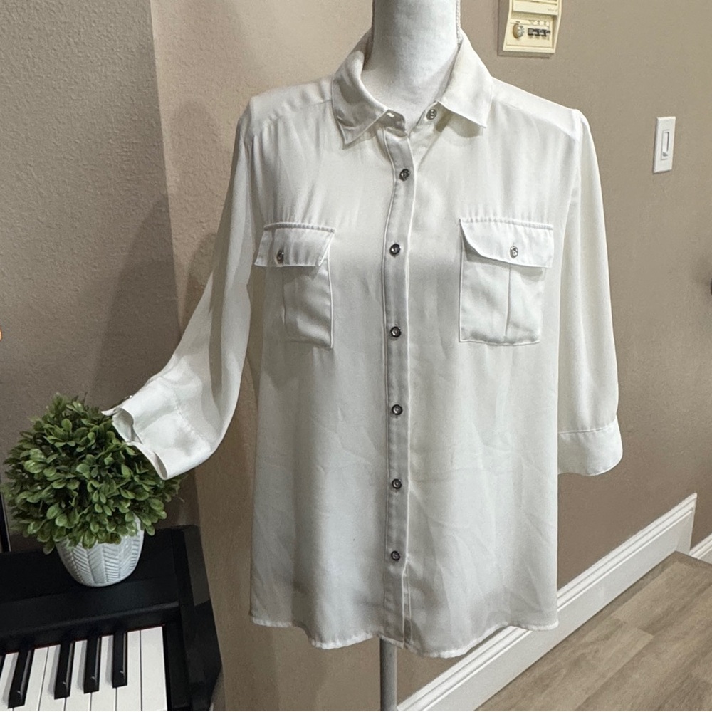 Sheer Cream Blouse with Silver Buttons Bogari Top